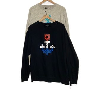 Set of Two Pink Dolphin Crewneck Anchor Pullover Sweatshirts XXL Black Gray